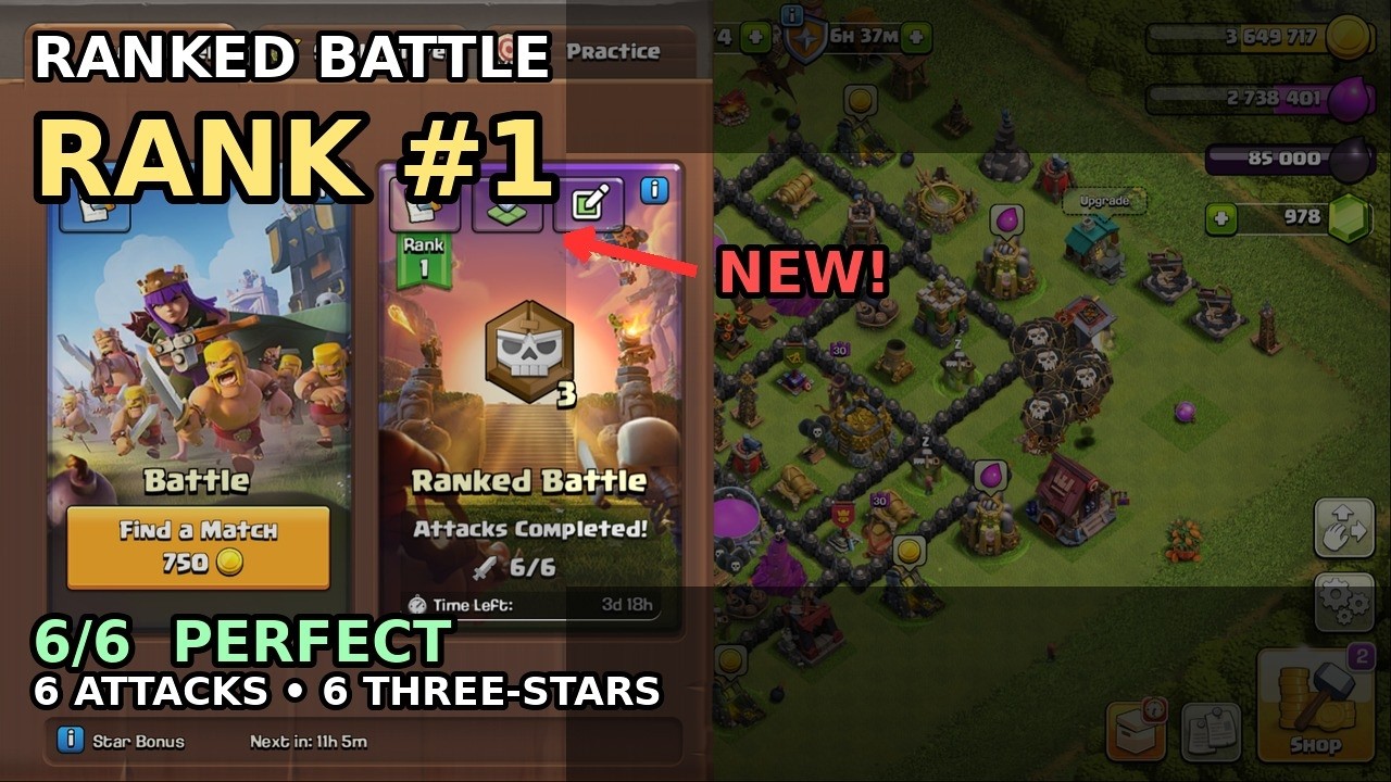 Ranked Battle NEW Update! 66 PERFECT Rank #1  Clash of Clans Returning Player