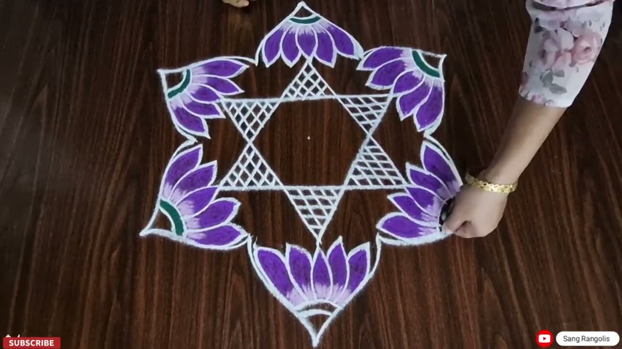 Lotus Flower Rangoli Design Colorful muggulu kolam easy Rangoli design ✨️ 
