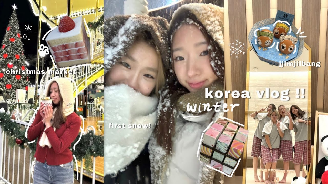 winter in korea vlog!❄️: first snow in seoul, jjimjilbang, christmas market, baskin robbins cake
