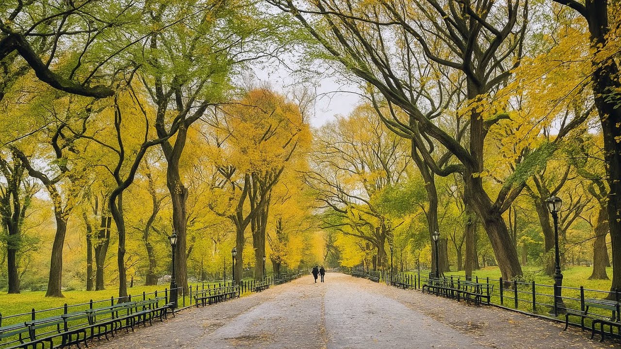 🍁 Autumn Rain ☔️ in Central Park South NYC | ASMR 4K Binaural Sound 🎧