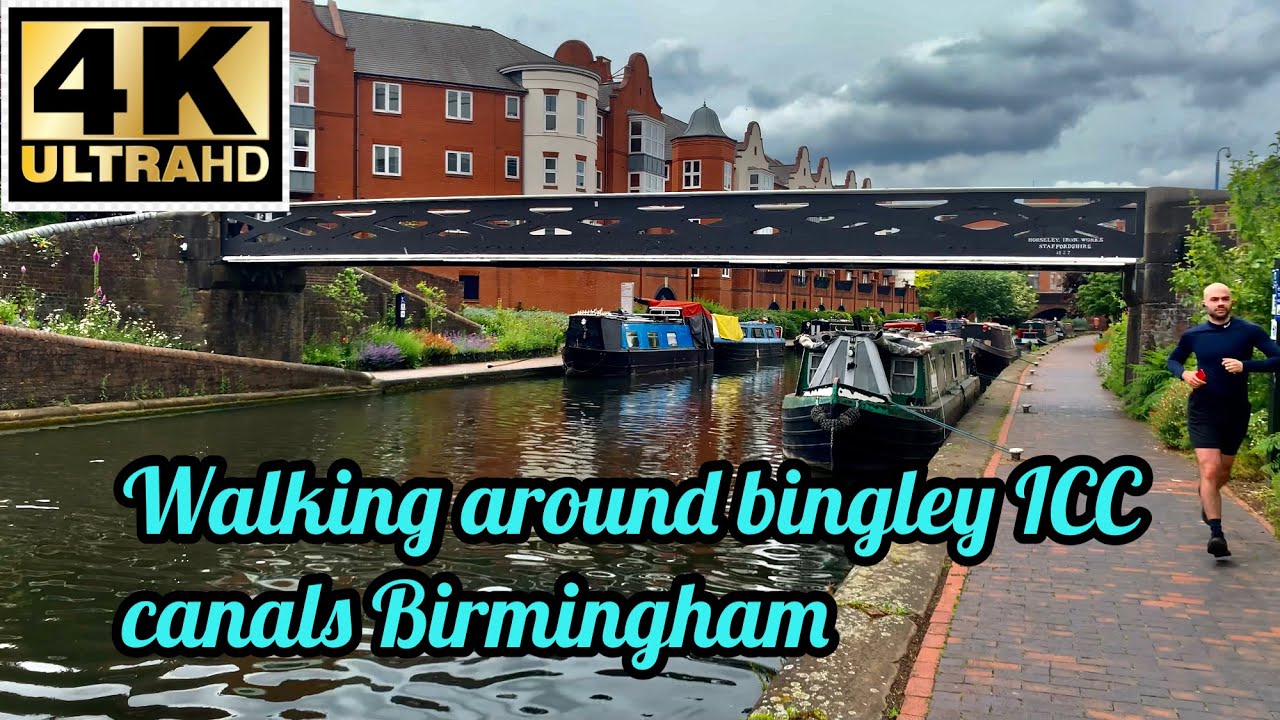 Walking around brindley place icc Nat sealife canals Birmingham city centre England UK 4K # 430