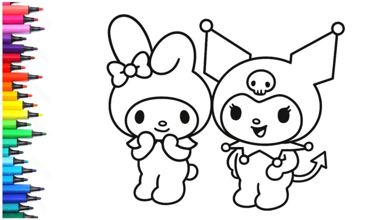 Рисование, раскрашивание и раскрашивание персонажей Sanrio My Melody и Kuromi для детей и малышей.