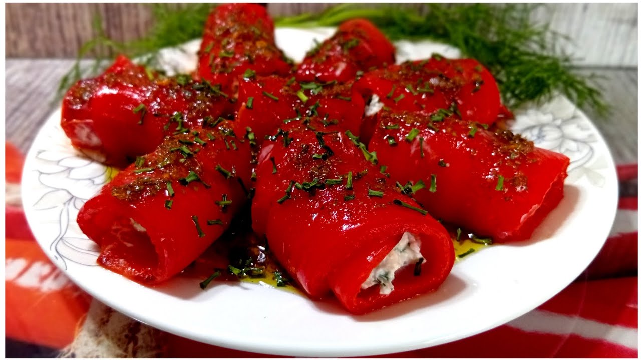 Рулетики из запечённого перца/Яркая закуска для праздничного стола 