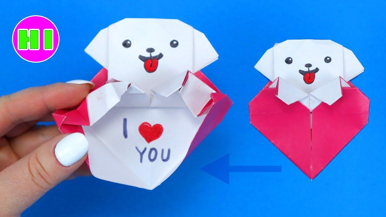 Origami Dog with a Heart | Cute Valentine
