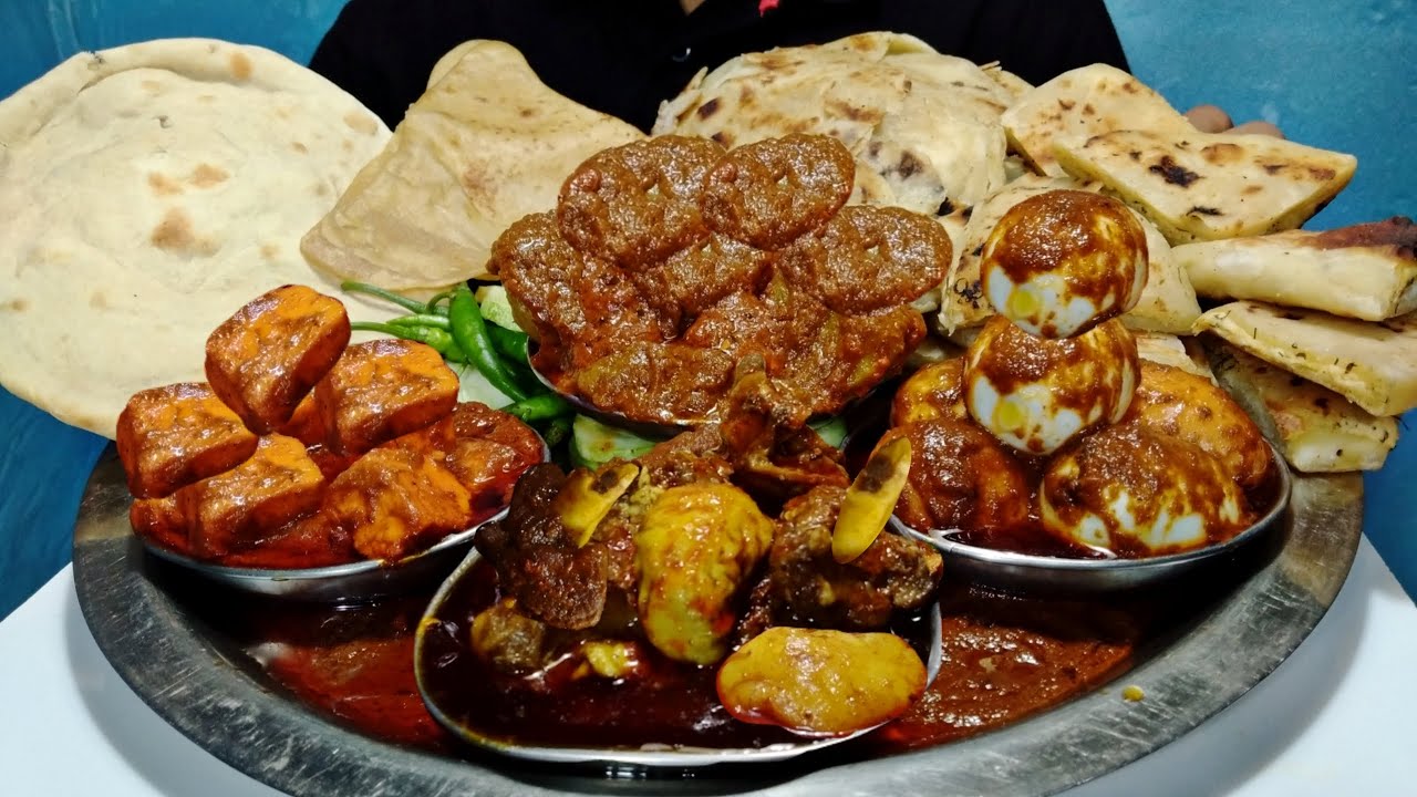 SPICY EGG CURRY, PANEER CURRY, PATHAR JHOL, MASALA KULCHE, PARATTA, ROTI EATING CHALLENGE | ASMR