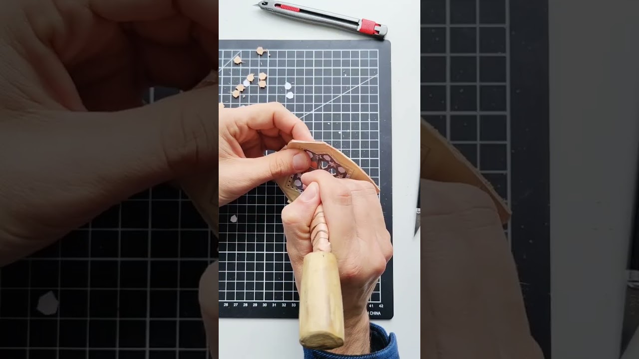 Geometric motif cut-out in leather #leathercraft #asmr