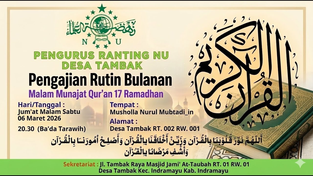 Live 🔴 Pengajian Rutin Bulanan Ranting NU Tambak (Malam Munajat Qur'an 17 Ramadhan)
