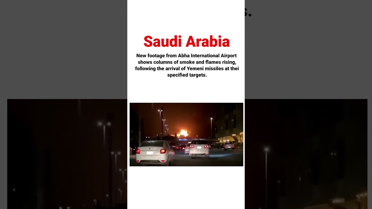 🚨🚨🚨 New footage from Abha International Airport shows columns of smoke and flames rising, following