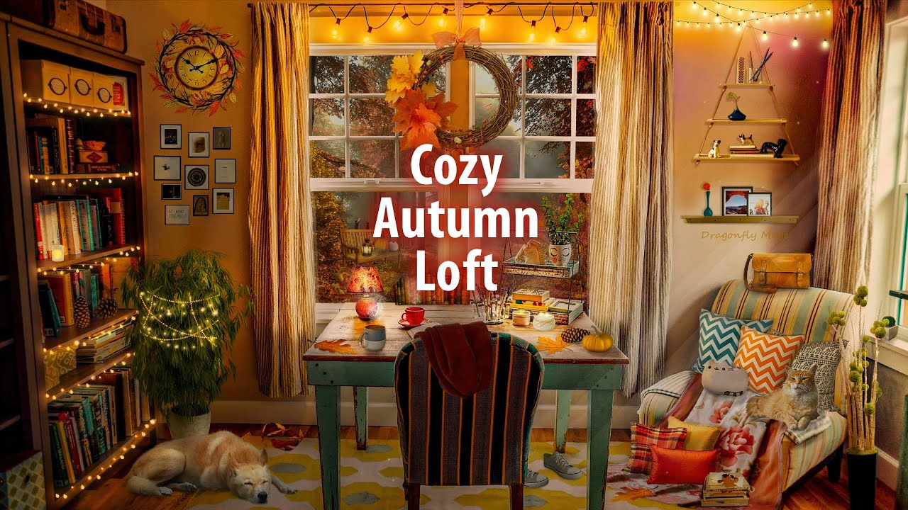Cozy Autumn Loft 🍂 ASMR Ambience (writing, birds, purring, paper sounds) 🍁