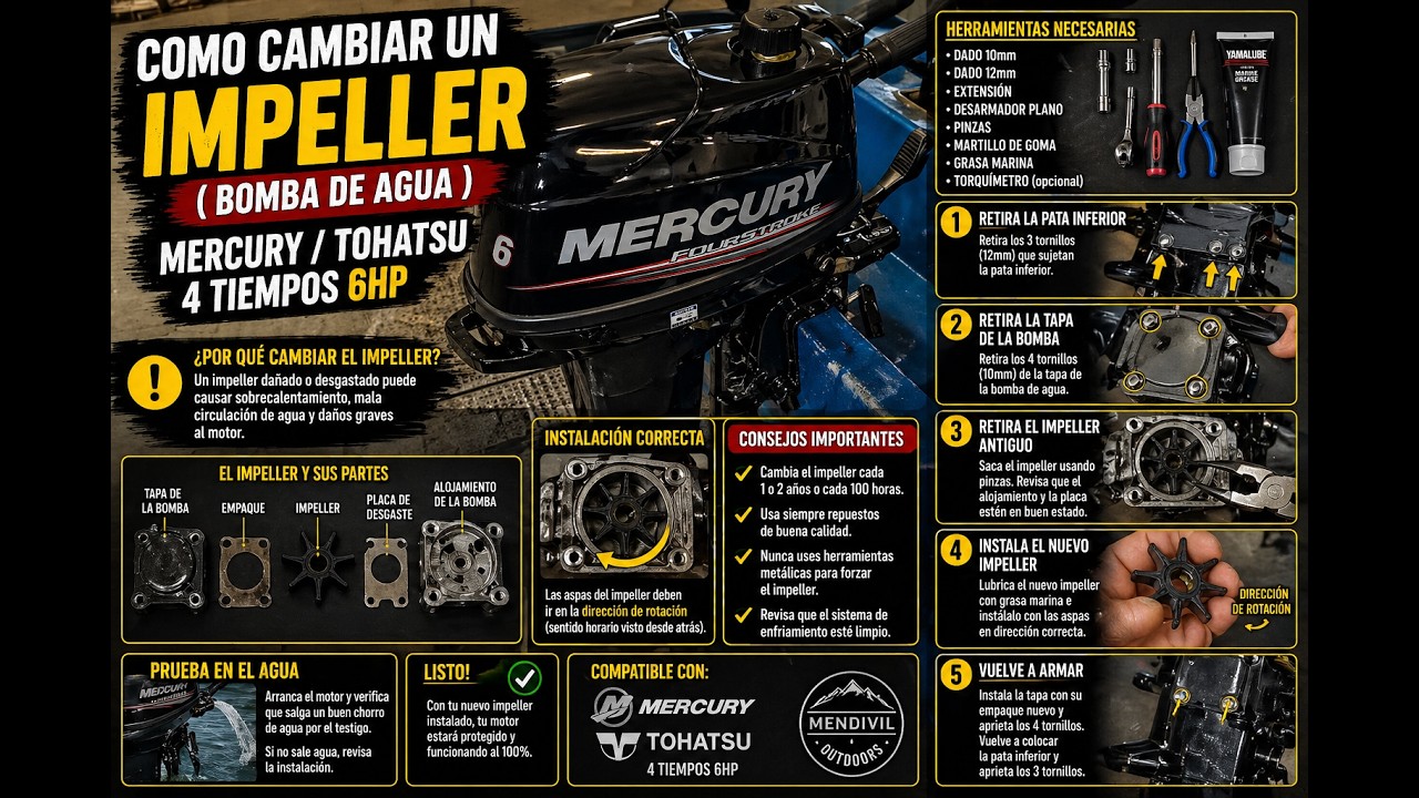 Como cambiar un Impeller (Bomba de agua)a un Mercury/Tohatsu 4 tiempos 6hp