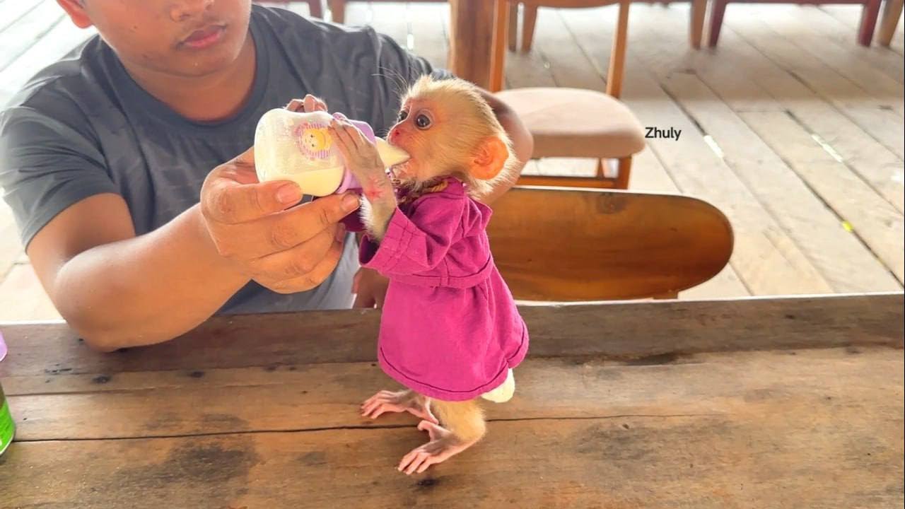 Zhuly Look Like A Doll Standinq For Her Milk Routine