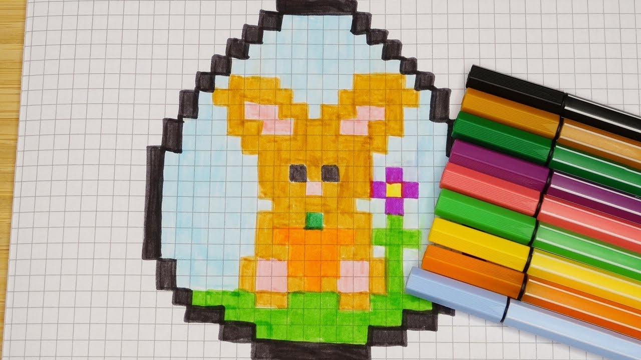 DIY Handmade Drawing Pixel Art | How to draw a cute Easter Bunny | Easy Rabbit Draw with Me