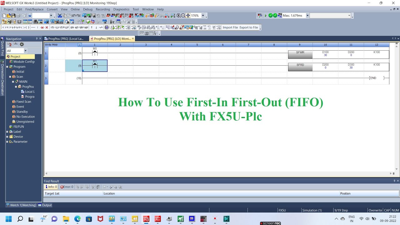 How To Use FIRST-IN FIRST-OUT(FIFO) INSTRUCTION With FX5U Plc Demo ||Sample Video