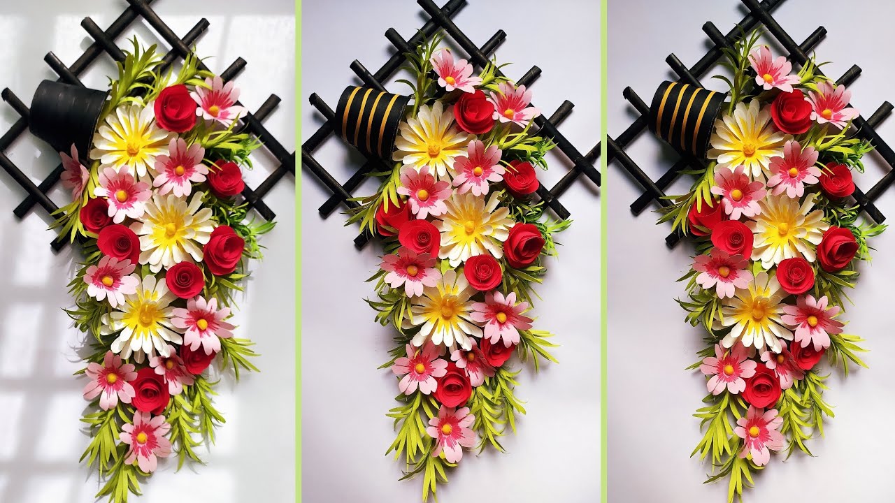 Beautiful paper flower wallhanging / wallmate / flower making / flower fountain wall decorations 