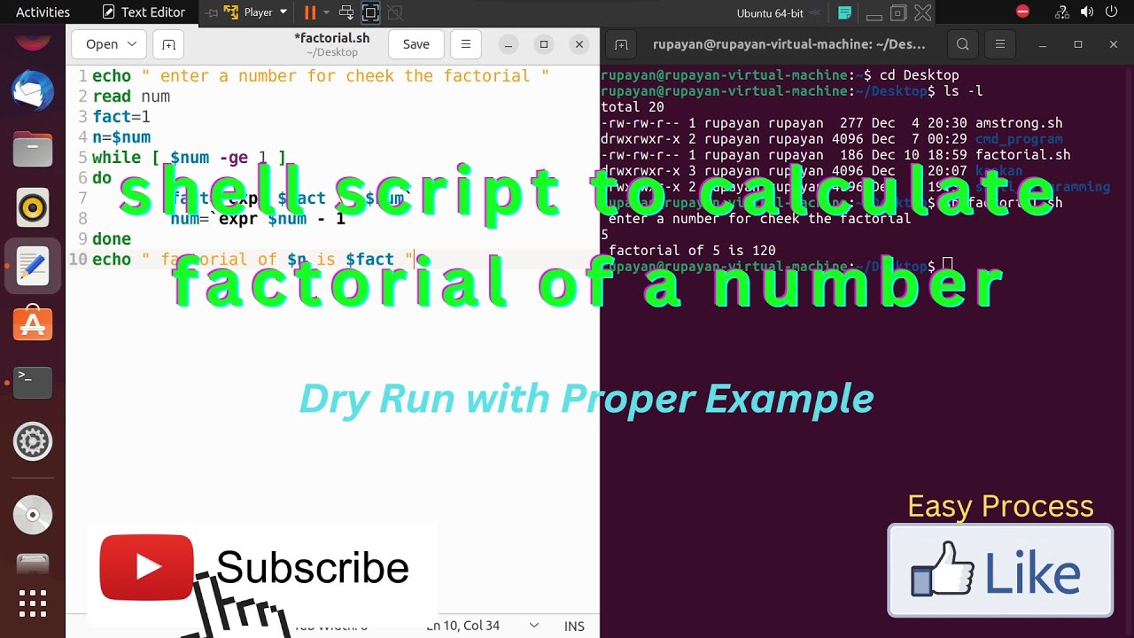 Shell script to calculate factorial of a number | Unix shell programming tutorial