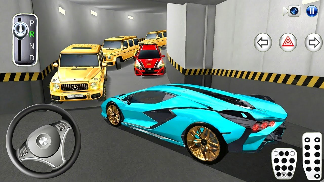 New Cyan Lamborghini vs Golden Mercedes G63 in Parking Garage - 3D Driving Class Android Gameplay