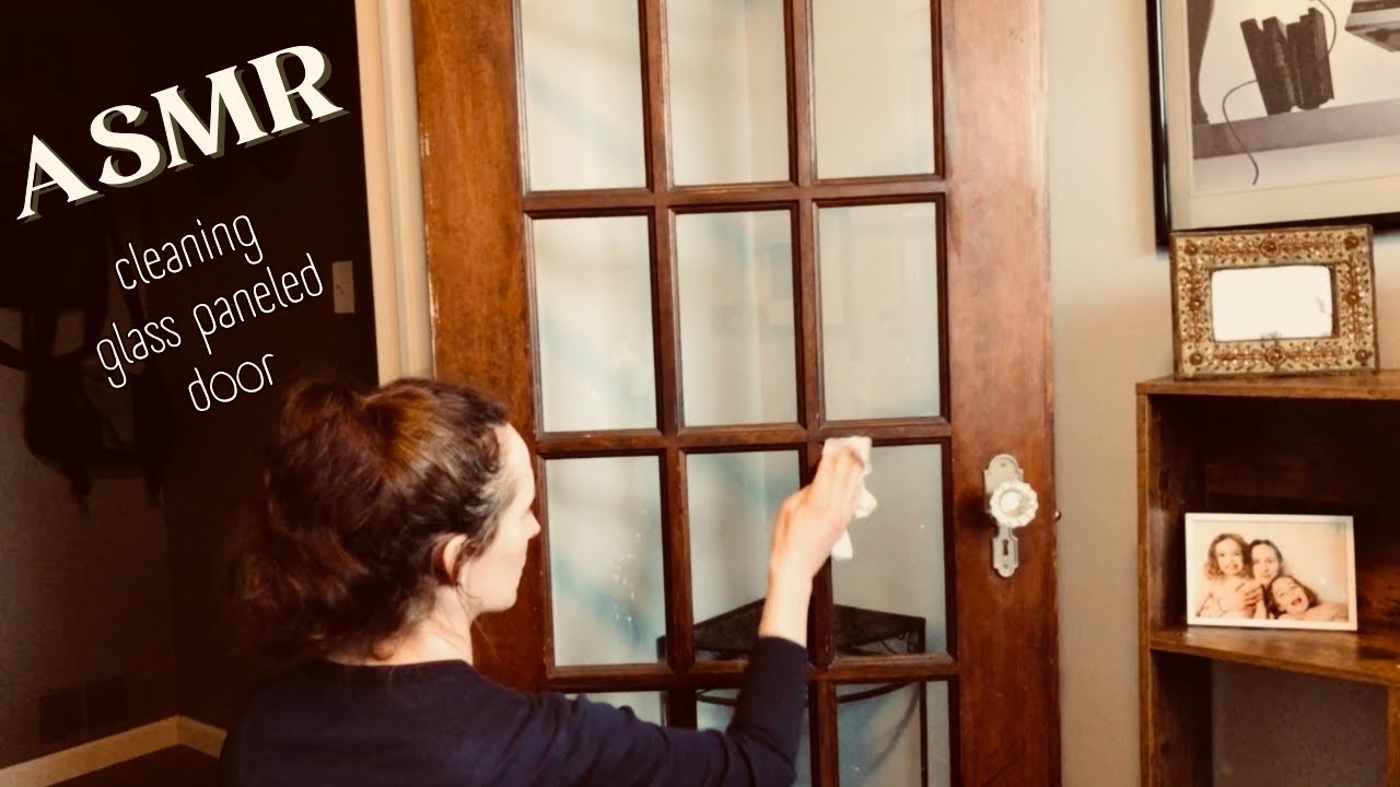 ASMR cleaning glass paneled door w/ glass cleaner & paper towel. (no talking) #asmr #asmrcleaning