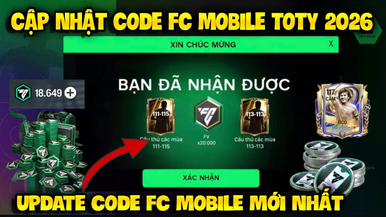 Nhập 3 Code TOTY 26 Fc Mobile VN Mới Nhất Nhận Quà FV, Pack Cầu Thủ Và Gem Miễn Phí Còn Sử Dụng Được