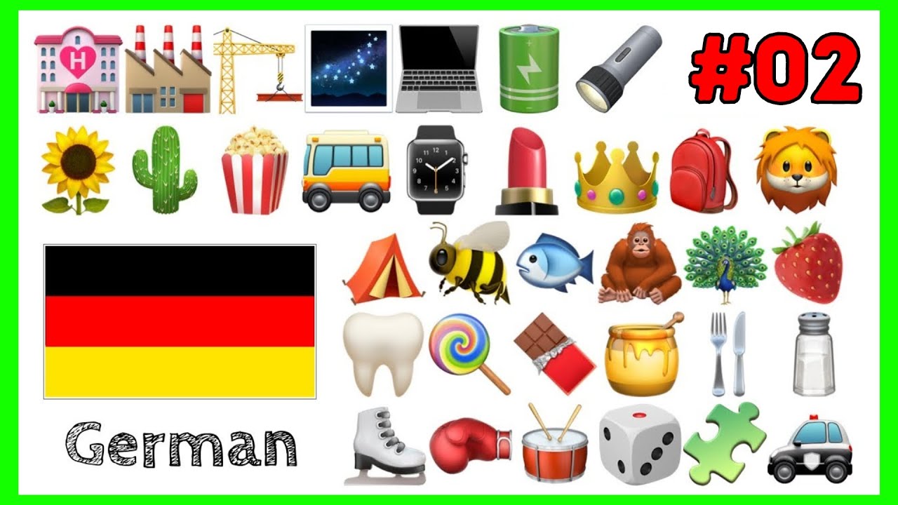 Teil 2: Lerne 400 Wörter | Deutsch mit Emoji | 🌻🌵🍿🚌⌚️💄👑🎒🦁🌹🥕⚽🧸🎁 | #deutschlernen