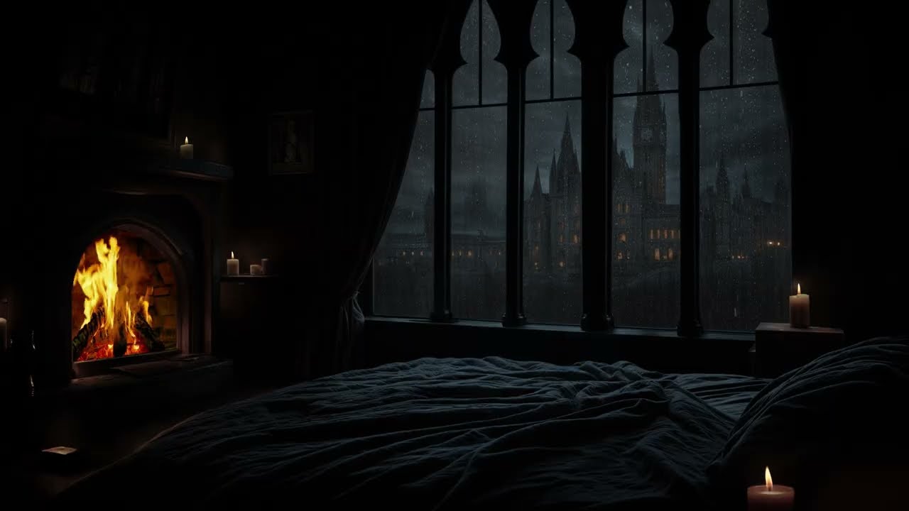 (No Ads) Fall Into Deep Sleep Instantly 🌙 | Fireplace & Castle Night Ambience to Quiet the Mind