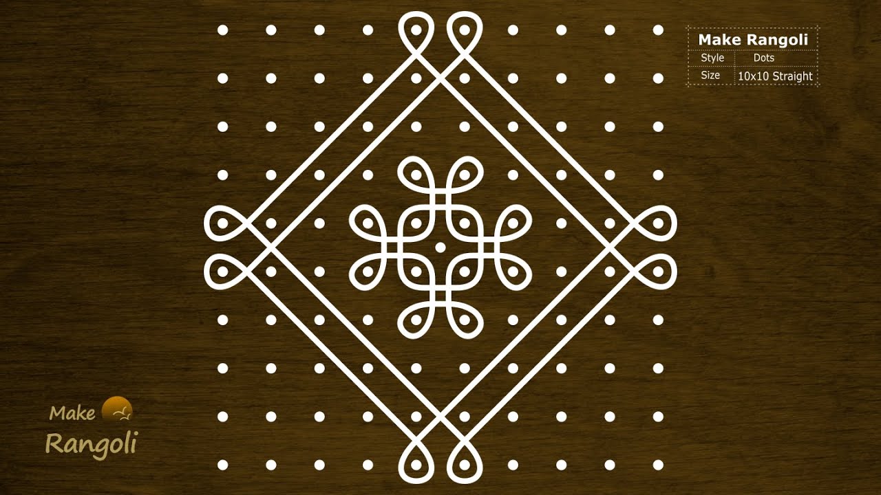 Very Easy Sikku kolam with 10x10 dots | Big and Easy Melika Muggu Design |   Make Rangoli