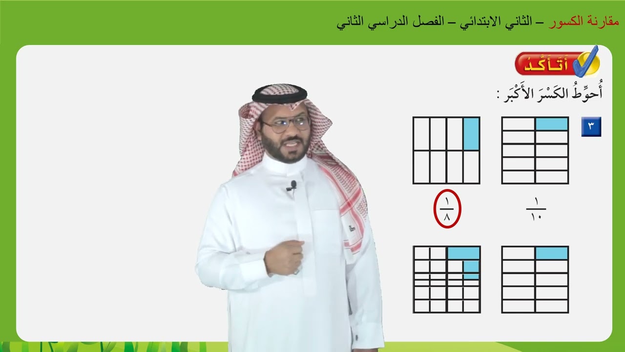 مقارنة الكسور  -   الثاني الابتدائي   -  الفصل الدراسي الثاني