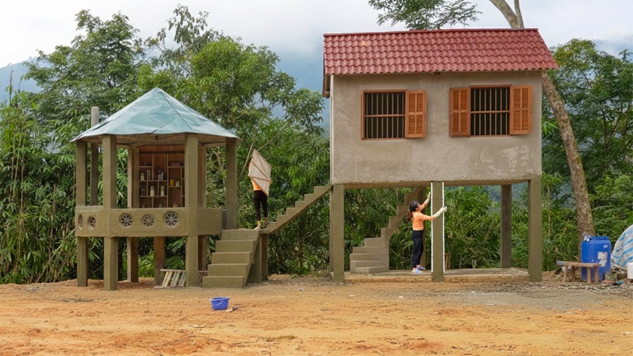 Plaster all the house pillars with concrete - Install a secure wooden door when you're home alone.