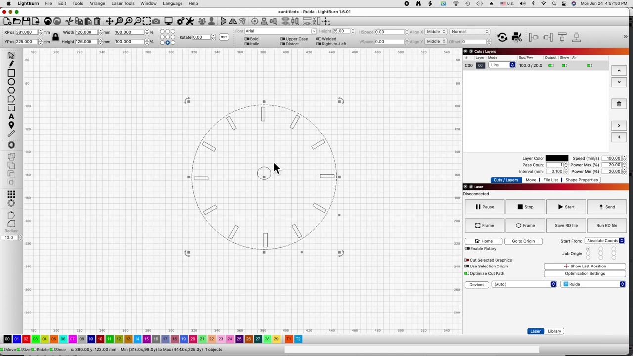 Lightburn simple clock layout made easy