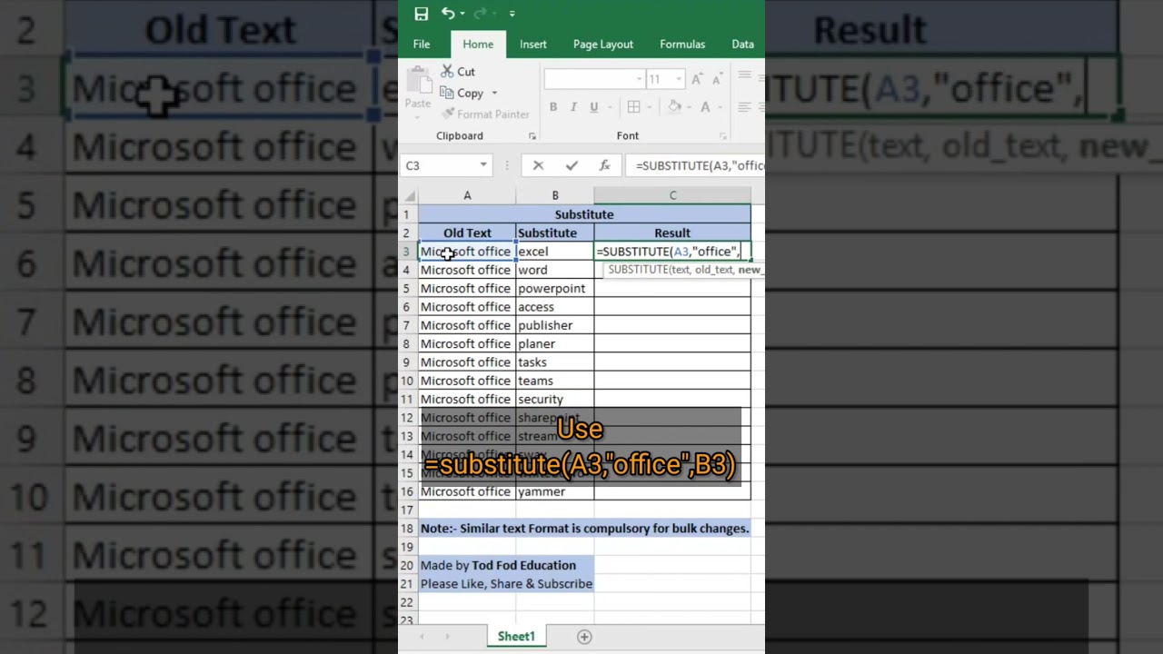 Substitute Formula in Excel - Tips & Tricks from @todfodeducation