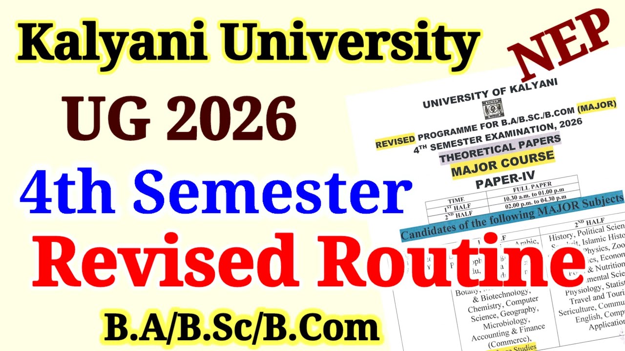 Kalyani University UG 4th Semester Exam 2026 Revised Routine|| NEP