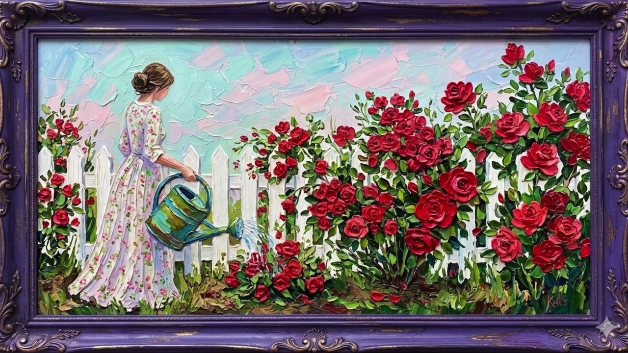 Lady in Her Rose Garden | 4K Frame TV Art | screensaver | Dama en su jardín de rosas
