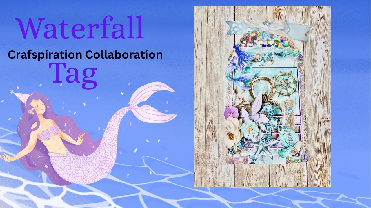 Large Waterfall Tag w/pocket Scrapbook inspired by @prettypinkcraftroom3492 Prima Mermaid Tale 