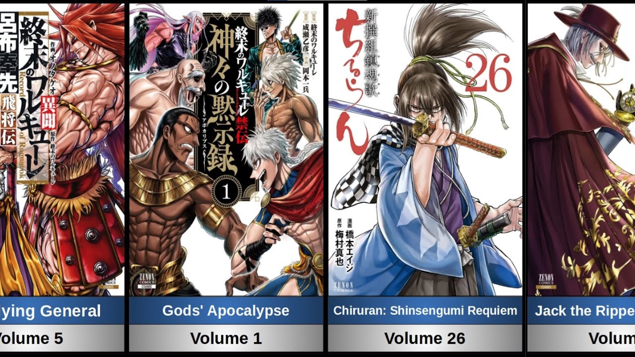 All manga volume cover in all 4 spin off series Record of Ragnarok (Shuumatsu no Valkyrie)