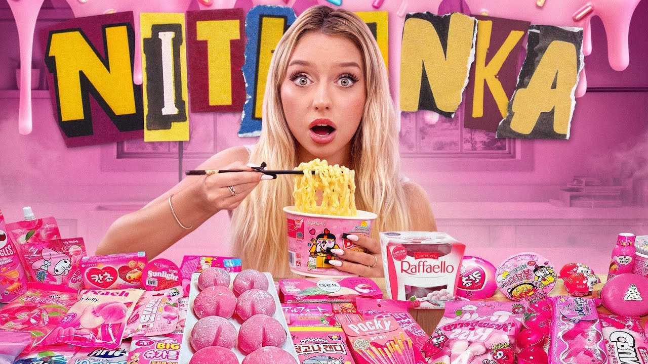 ASMR MUKBANG PINK FOOD / BULDAK JELLY PINK SNACKS