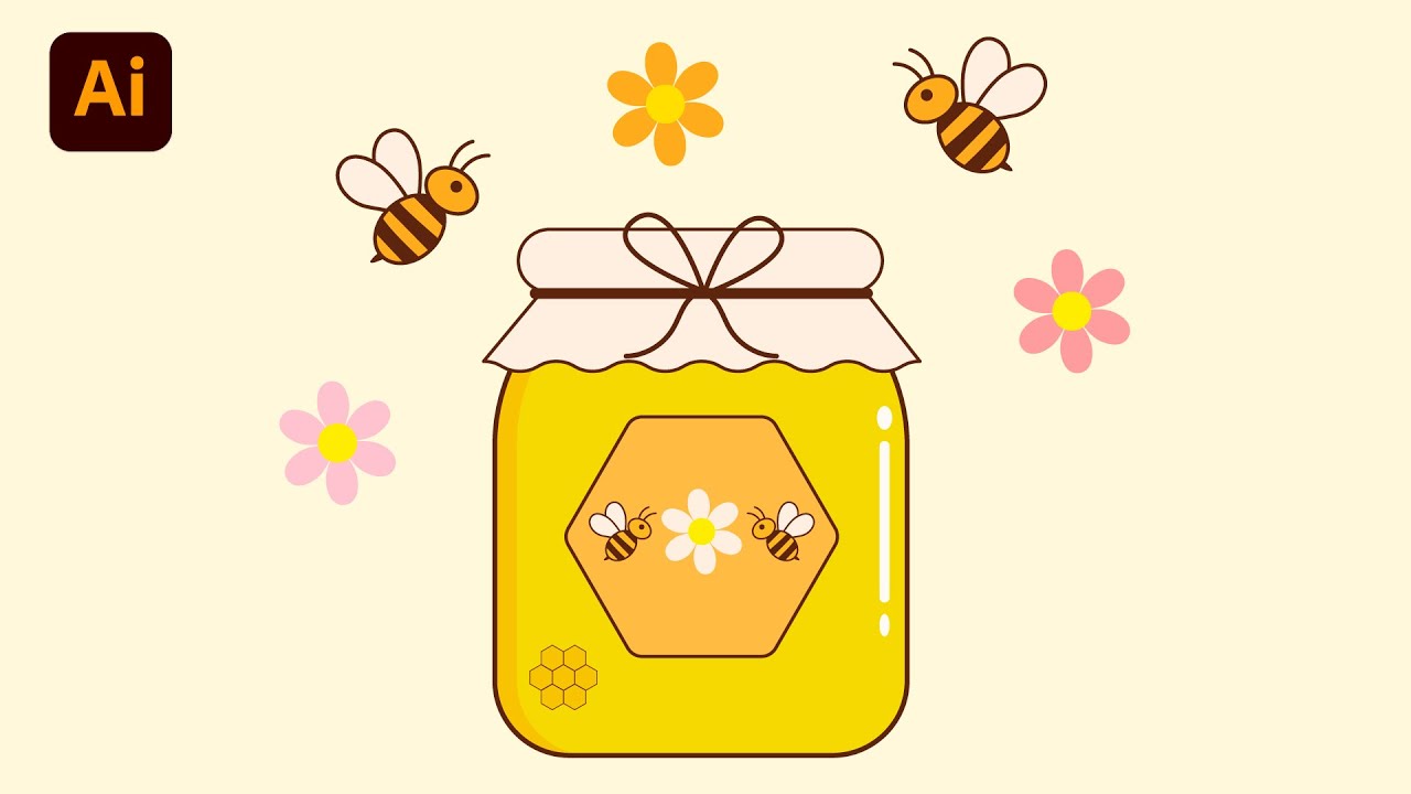How to Draw a Honey Jar & Bees In Adobe Illustrator 🍯🐝