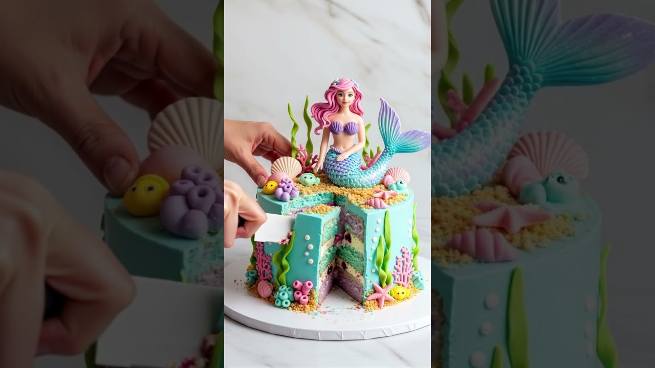 🧜&zwj;♀️ Mermaid Cake Slicing ✨ Under the Sea Surprise Inside!