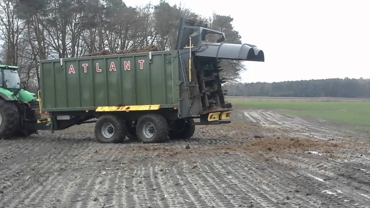Rozrzucanie obornika Atlant tzp 27 Kobzarenko , Detuz  260, Agro-Horex, ściana przesuwna
