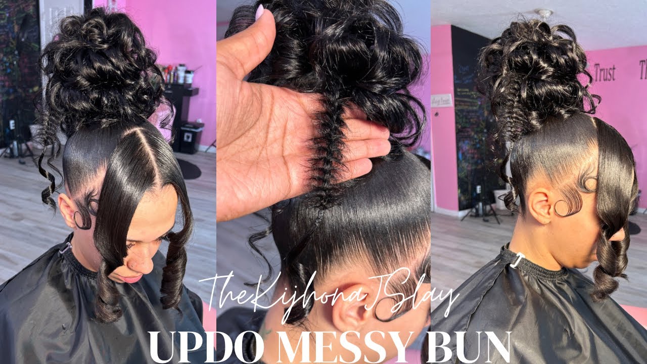 How To : Updo Messy Bun / FishTail Braid 🤍✨ TheKijhonaJSlay