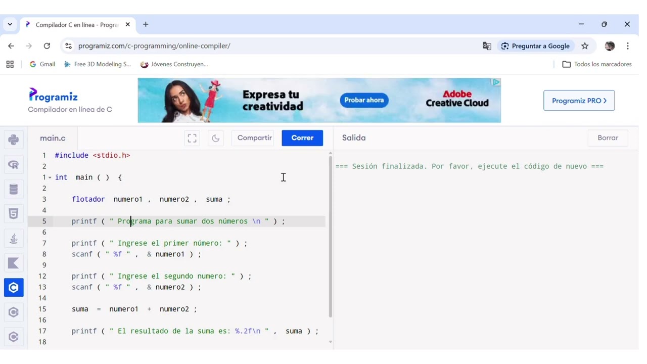 Explicación programa C- suma de dos números 