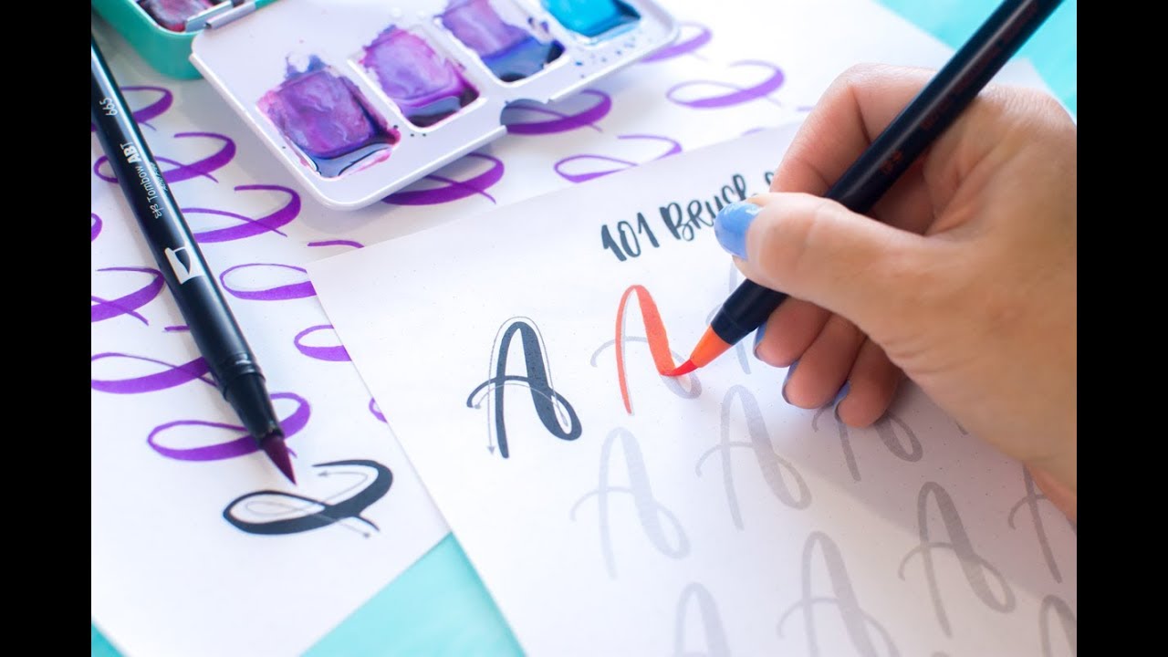 Practice your Lettering with 101 brush strokes printable worksheets.
