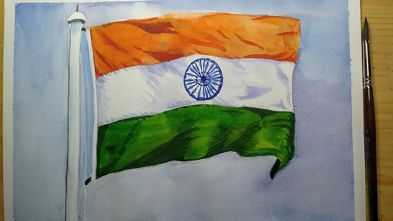 How to draw National Flag of India | Watercolour Independence Day painting for beginners