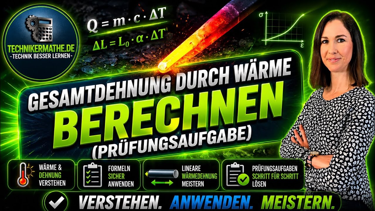 Gesamtdehnung im Stab | Wärmedehnung | Prüfungsaufgabe | TM2 für Techniker, Meister & Azubis [2021]