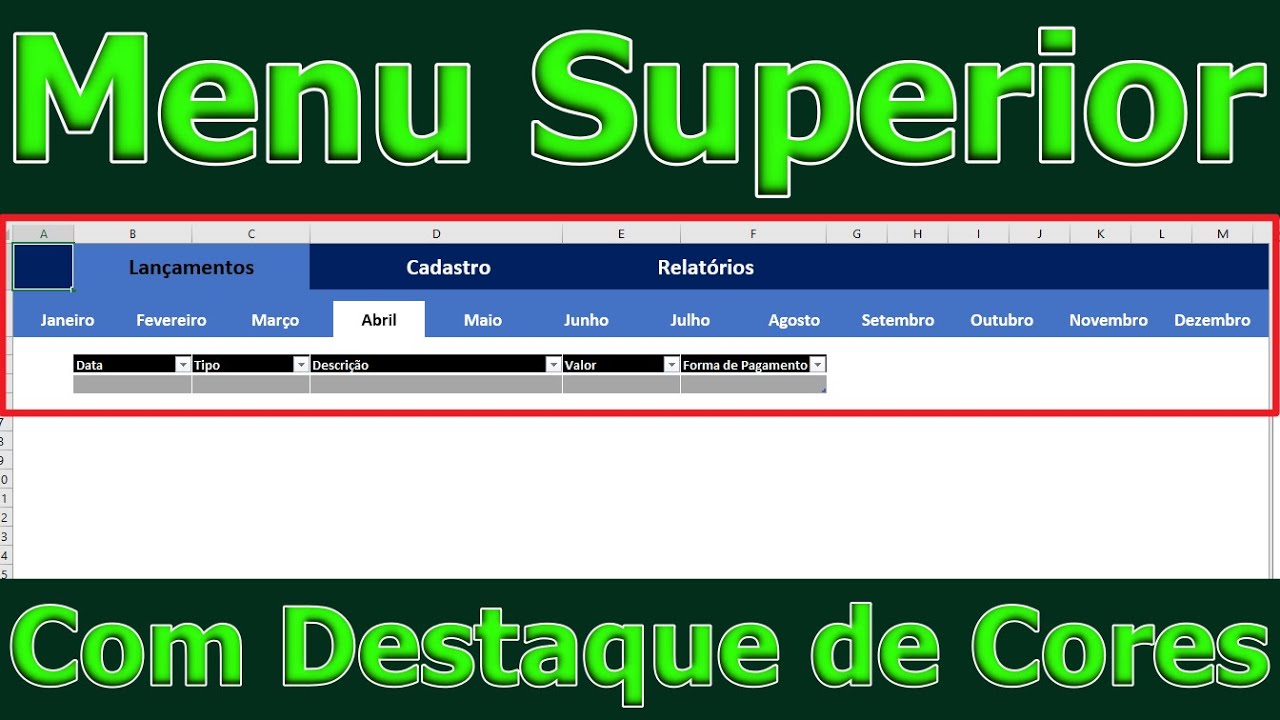 Criando os Menus de Navegação Superiores no Excel.