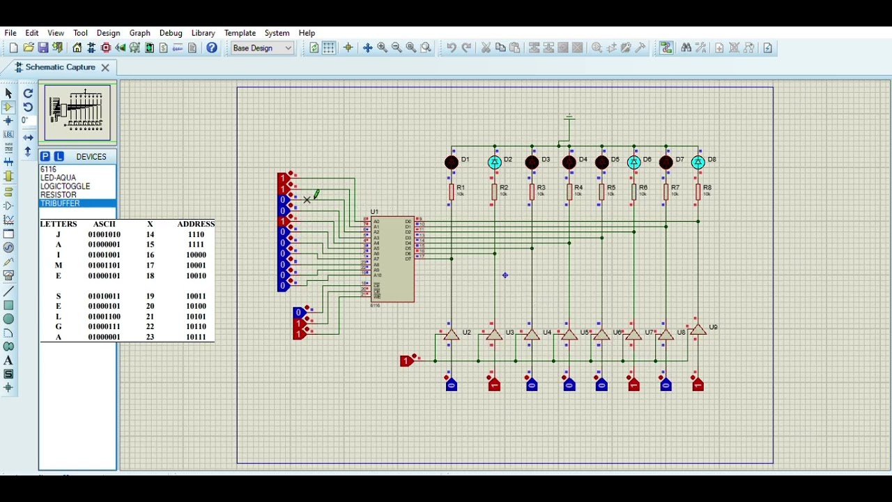 Semiconductor Memory using Proteus & 6116 SRAM