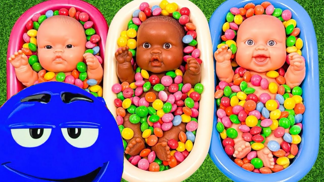 64 Minutes Satisfying with Full of 3 Rainbow BathTubs Candy with M&M's & Magic Slime Cutting Video 9