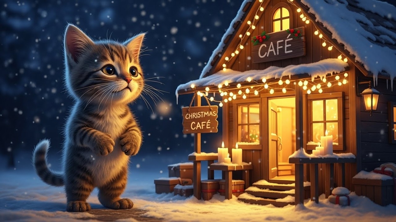 Cute Kitten Builds a Christmas Cafe - Heartwarming...