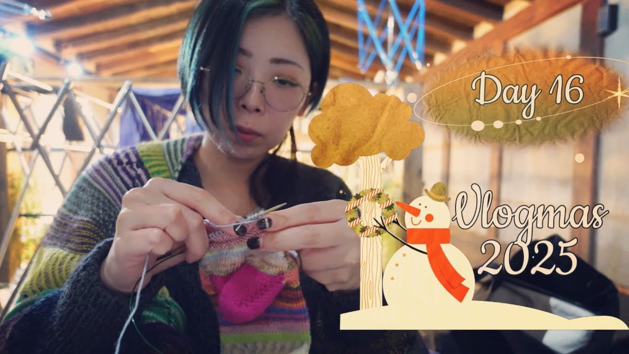 【編み物Vlogmas】ヤーンアドベントDay16🎄さつまいもタルト作り｜靴下・ショール・ブランケット