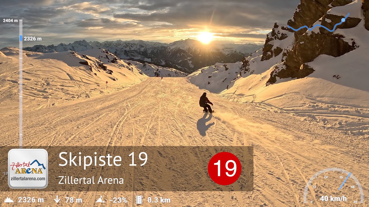 Skiing Zillertal Arena - Ski Slope 19 - Kreuzjoch (2404m) to Rosenalmbahn (1745m) | With GPS Stats