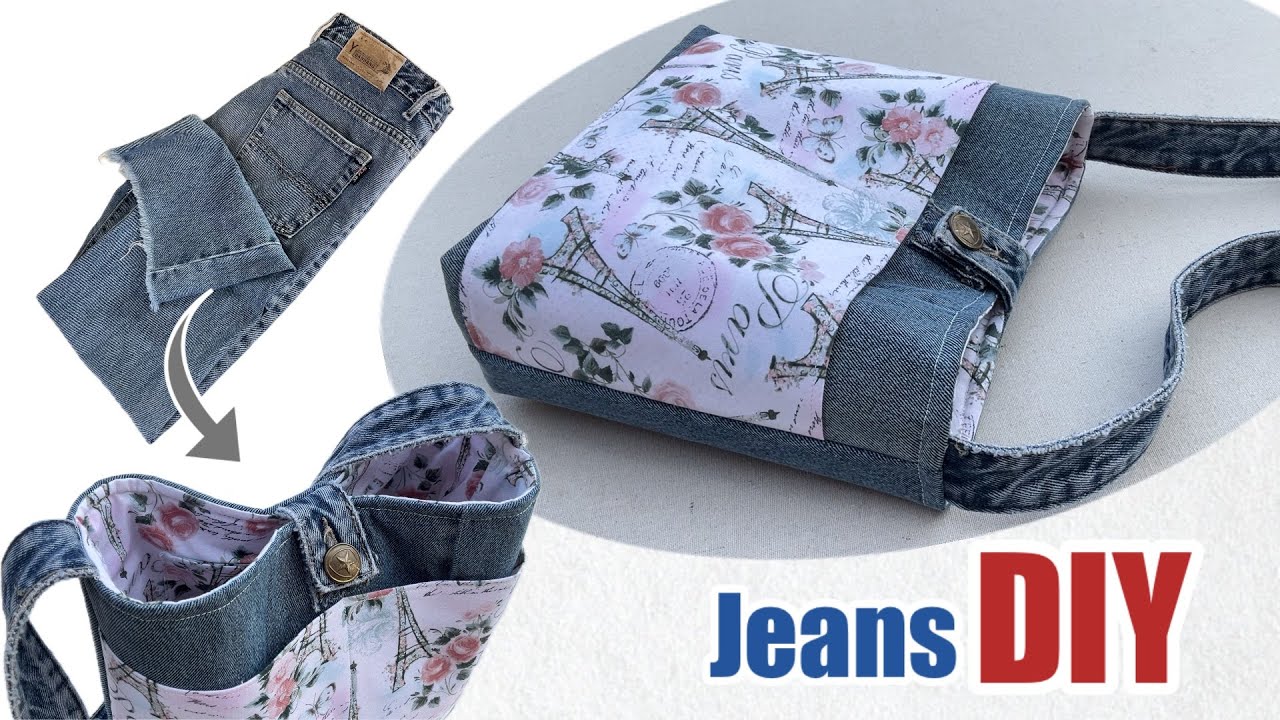 How to transform old jeans into shoulder bag from old jeans , Diy shoulder bag from old jeans