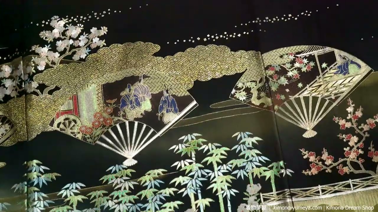 Princess in a Castle Tomesode - Vintage Silk Kimono - Hand Painted Gold Paint Sayagata Umezakura